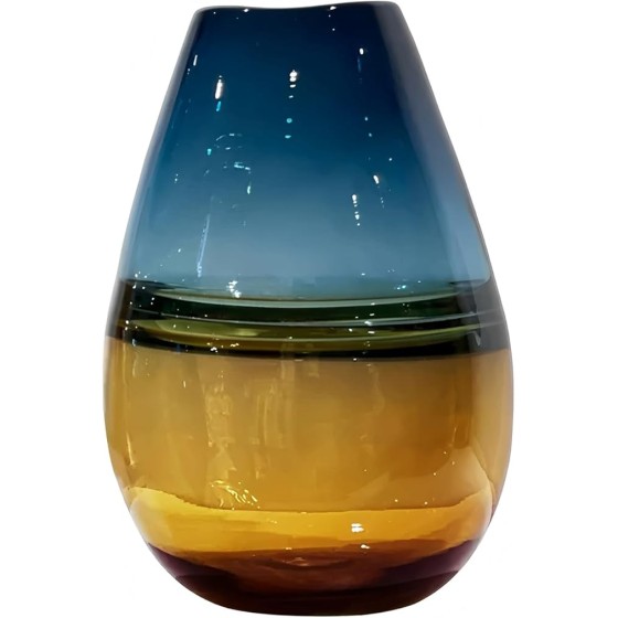 Handmade gradient decorative glass vase with yellow base (tall style) for home decor.