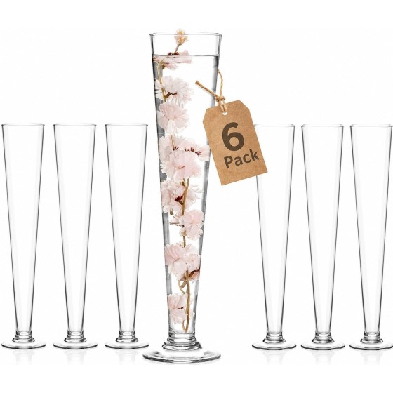 Clear trumpet-shaped vases, set of 6, 24 inches tall. (6 pieces, 24 inches)