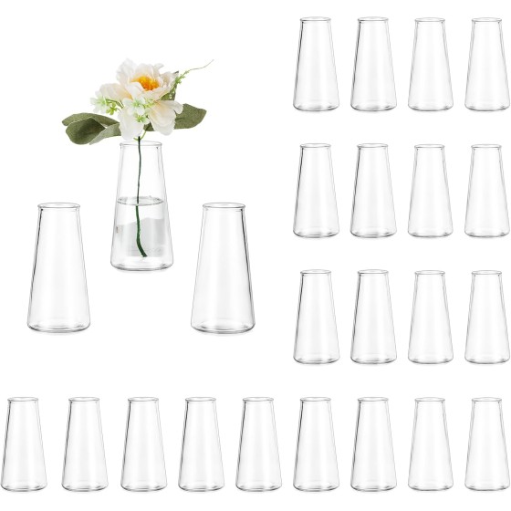 Clear Single-Stem Bud Vases (Set of 24), Ideal for Table Centerpieces | 5.3 Inches Tall; Suitable for Weddings, Bridal Showers, Birthdays, Parties, and Home Table Decor; Perfect for Holding a Single Rose, Tulip, or Flower Stem