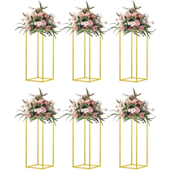 23.6-Inch Gold Cylindrical Vases (Set of 6) — Metal Floral Stands for Weddings, Parties, and Table Decor