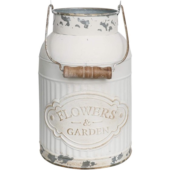 White Farmhouse-Style Milk Can Vase – Rustic Metal Floral Pitcher for Artificial Flowers, Vintage-Style Cream Can, French-Style Flower Bucket with Handle