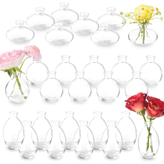 Glass Bud Vase Set of 28 Pcs for Rustic Wedding Centerpieces | Vases for Home Decor, Small Glass Vases for Flowers, Mini Bud Vase Set，Vintage Vases for Centerpieces