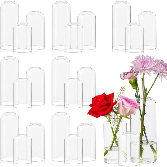 24-Piece Glass Bud Vase Set – Clear vases suitable as decorative accents for dining tables, wedding parties, and living rooms; modern-style small vases, perfect for home décor.