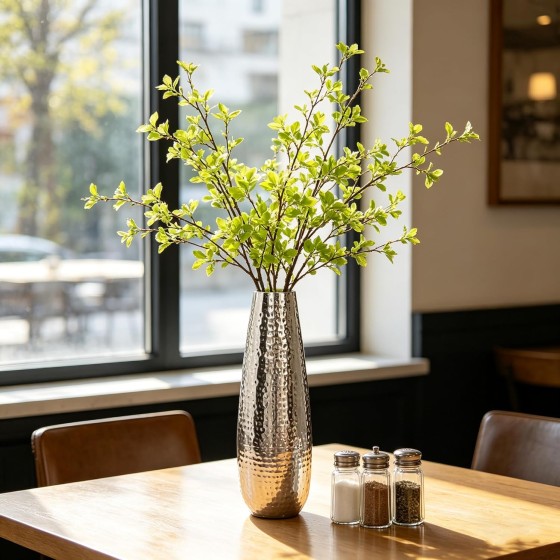 Metal Vase—16.5-inch Silver Teardrop Vase; Suitable for Tabletop Displays, Home Decor, and Wedding Arrangements